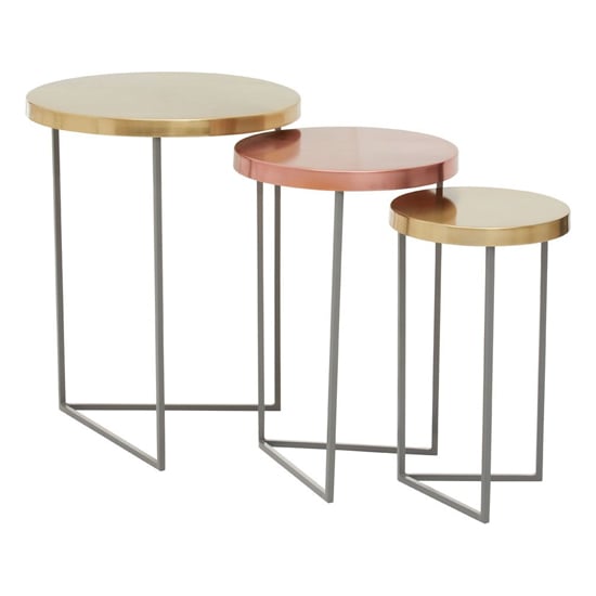 Koura Metal Nest Of 3 Tables In Gold And Grey