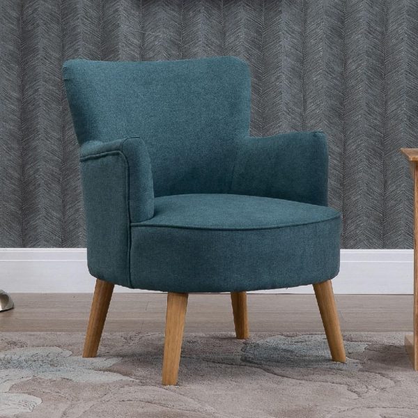 Krabi Fabric Armchair With Oak Legs In Teal | Bed Sava
