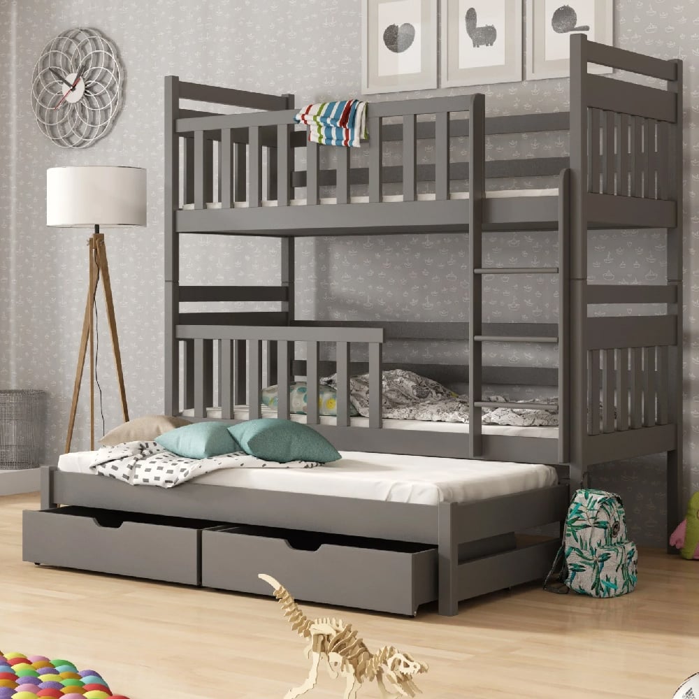 Krakow Wooden Bunk Bed Without Mattress And Trundle In Graphite