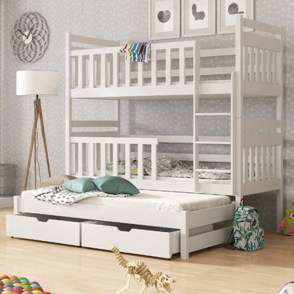 Krakow Wooden Bunk Bed Without Mattress And Trundle In Matt White | Bed Sava