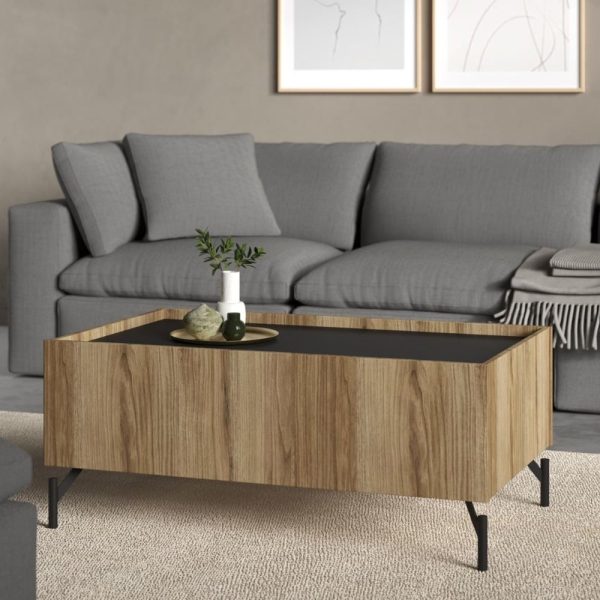 Krum Wooden Coffee Table With 2 Drawers In Oak And Black | Bed Sava