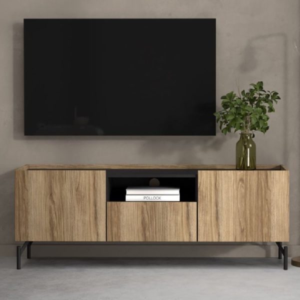 Krum Wooden TV Stand With 2 Doors 1 Drawer In Oak And Black | Bed Sava