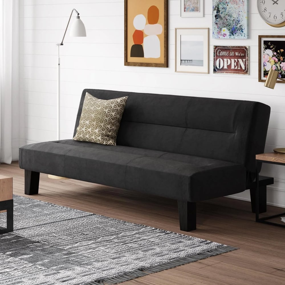 Kubota Velvet Sofa Bed With Wooden Legs In Black
