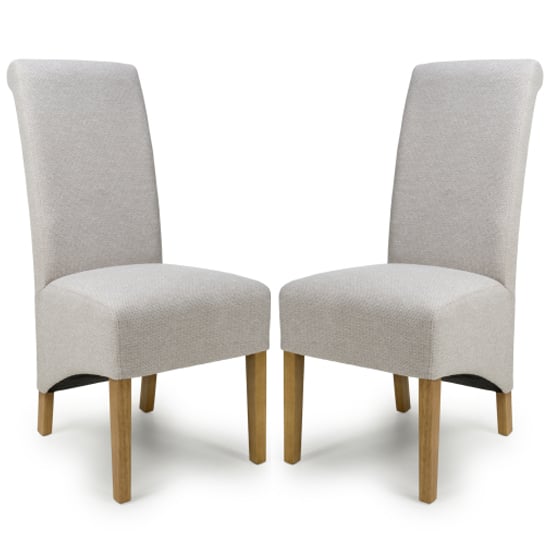 Kyoto Natural Fabric Dining Chairs With Oak Legs In Pair