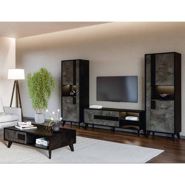 Laax Living Room Set With Coffee Table In Black Oxide And LED | Bed Sava