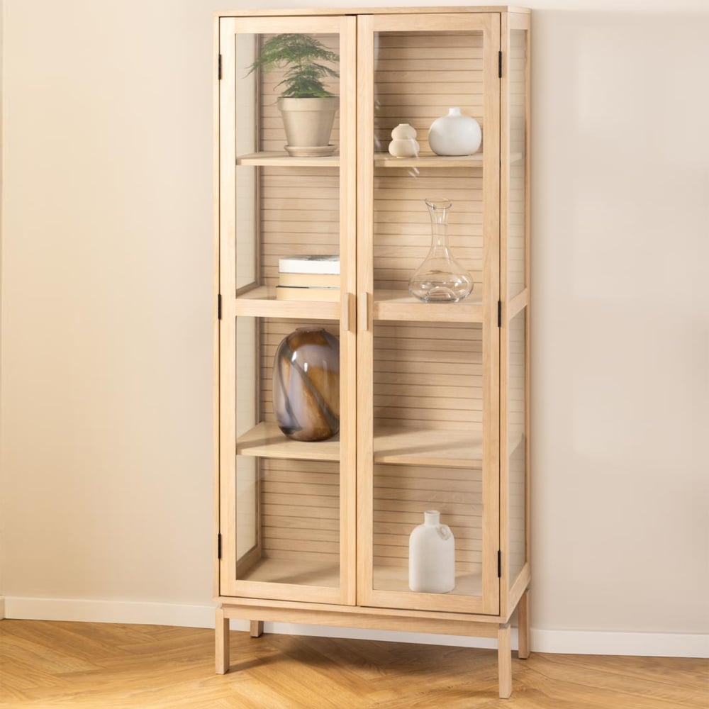 Labasa Wooden Display Cabinet With 2 Doors In White Oak