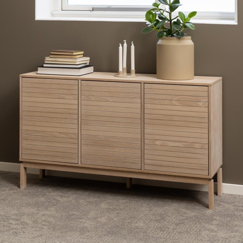 Labasa Wooden Storage Cabinet With 3 Doors In White Oak