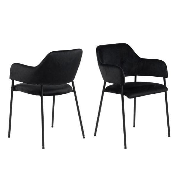 Laconia Black Velvet Dining Chairs With Metal Frame In Pair | Bed Sava