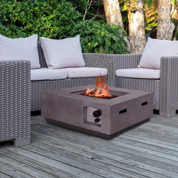 Laconia Faux Stone Burning Fire Pit With Grilling In Dark Grey | Bed Sava
