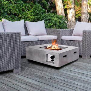 Laconia Faux Stone Burning Fire Pit With Grilling In Light Grey | Bed Sava