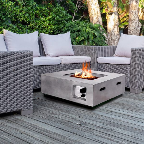 Laconia Faux Stone Burning Fire Pit With Grilling In Light Grey | Bed Sava