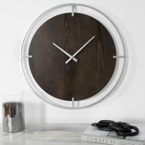 Laconia Round Wooden Wall Clock In Silver | Bed Sava