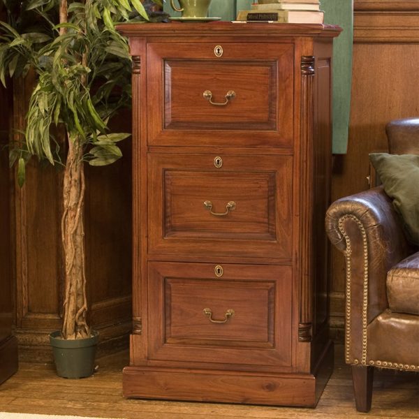 Laconia Wooden Filing Cabinet With 3 Drawers In Mahogany | Bed Sava