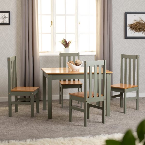 Ladkro Wooden Dining Table With 4 Chairs In Green And Oak | Bed Sava
