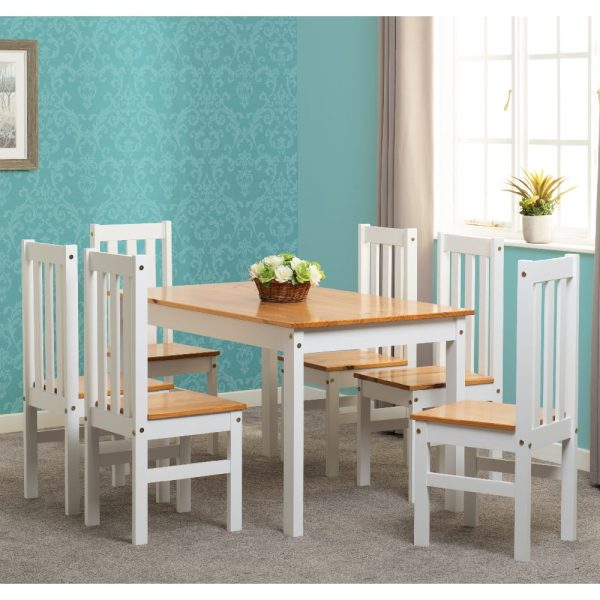 Ladkro Wooden Dining Table With 6 Chairs In White And Oak | Bed Sava