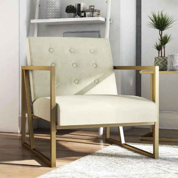 Ladson Velvet Bedroom Chair With Gold Metal Frame In Ivory | Bed Sava
