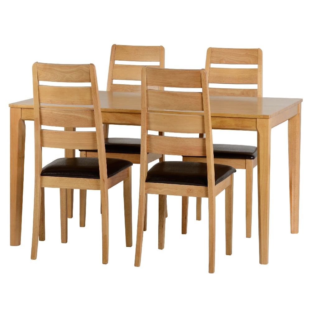Ladson Wooden Dining Table With 4 Chairs In Oak And Brown