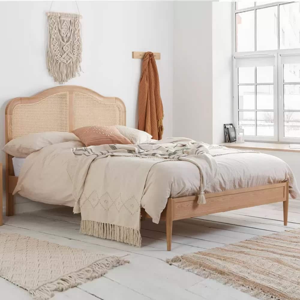 Ladson Wooden King Size Bed With Rattan Headboard In Oak | Bed Sava