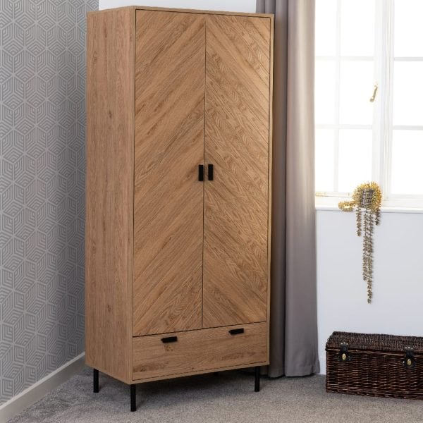 Lagos Wooden Wardrobe With 2 Doors 1 Drawer In Oak | Bed Sava