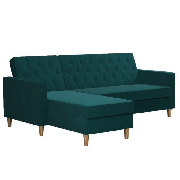 Lahaina Velvet Sofa Bed With Oak Legs In Green | Bed Sava