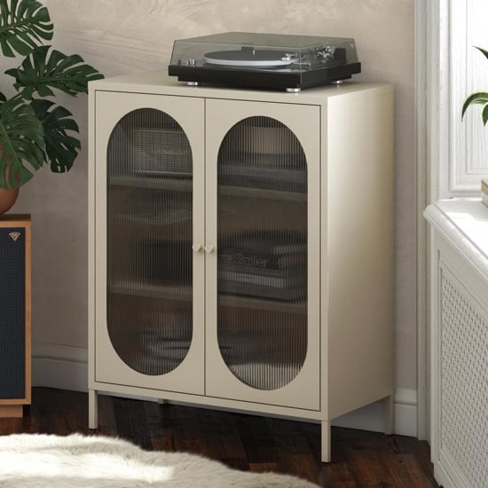 Lakes Metal Storage Cabinet 2 Fluted Glass Doors In Parchment