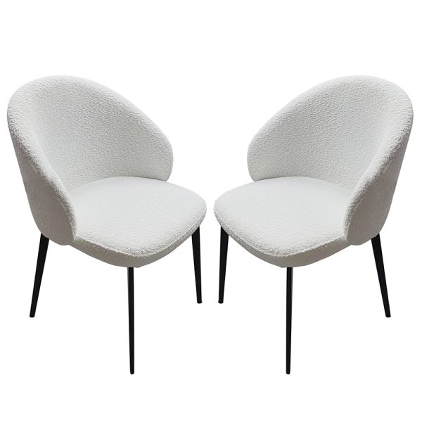 Lamar Ivory White Fabric Dining Chairs With Black Legs In Pair | Bed Sava