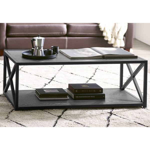 Lamar Wooden Coffee Table With Metal Frame In Black | Bed Sava