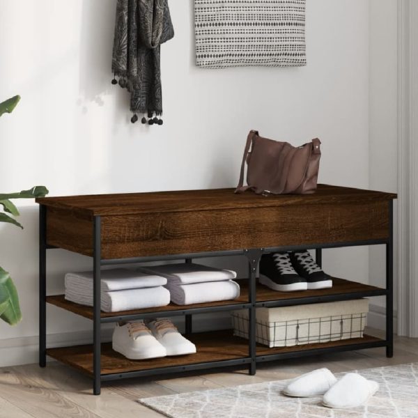 Lamar Wooden Large Shoe Storage Bench In Brown Oak | Bed Sava