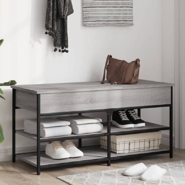 Lamar Wooden Large Shoe Storage Bench In Grey Sonoma | Bed Sava