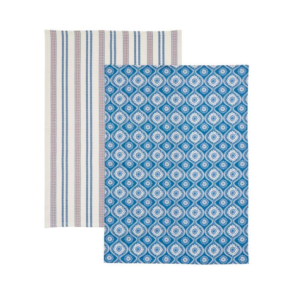 Land  Shore Ticking Stripe  Achill Tea Towels BlueRed | Bed Sava