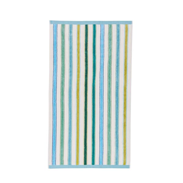Land  Shore Barrow Stripe Bath Sheet Green | Bed Sava