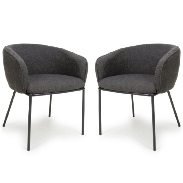 Langley Grey Fabric Dining Chairs With Black Legs In Pair | Bed Sava