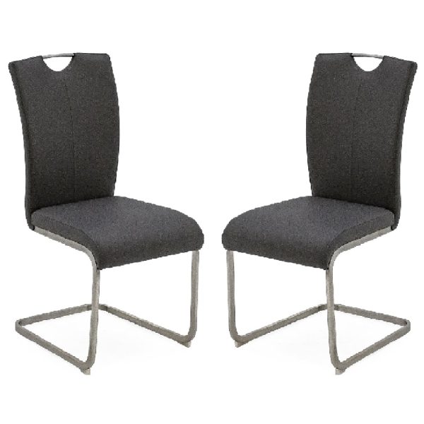 Langley Grey Fabric Dining Chairs With Chrome Base In Pair | Bed Sava