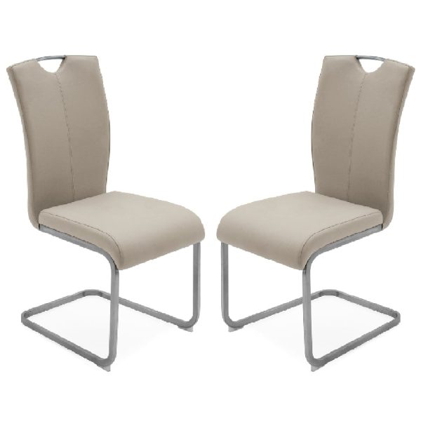 Langley Taupe Fabric Dining Chairs With Chrome Base In Pair | Bed Sava