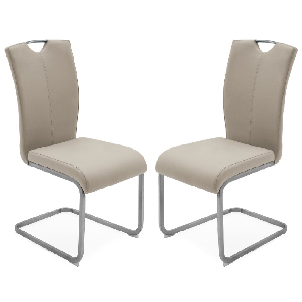 Langley Taupe Fabric Dining Chairs With Chrome Base In Pair
