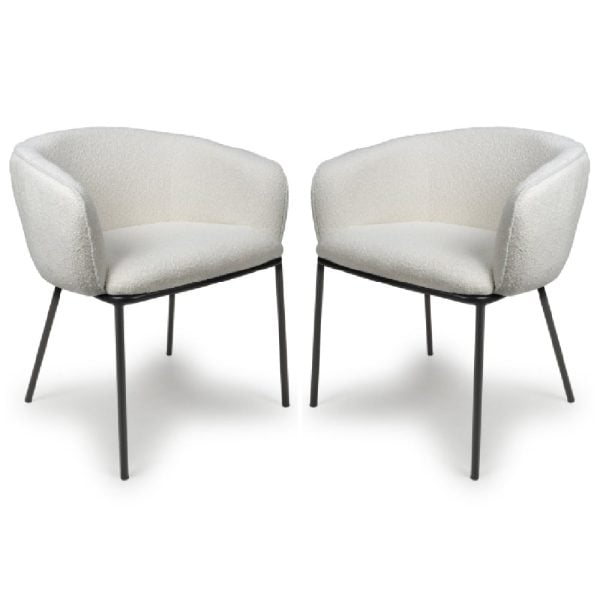 Langley White Fabric Dining Chairs With Black Legs In Pair | Bed Sava