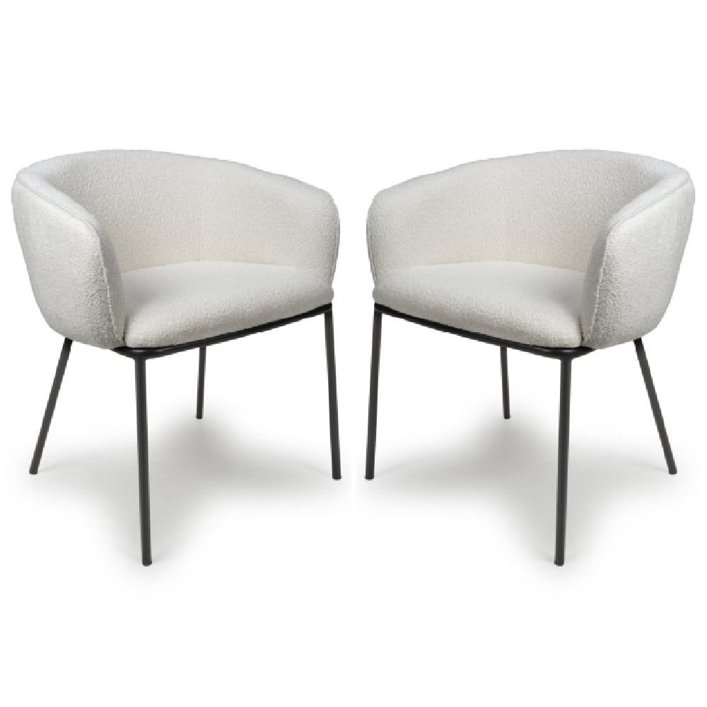Langley White Fabric Dining Chairs With Black Legs In Pair