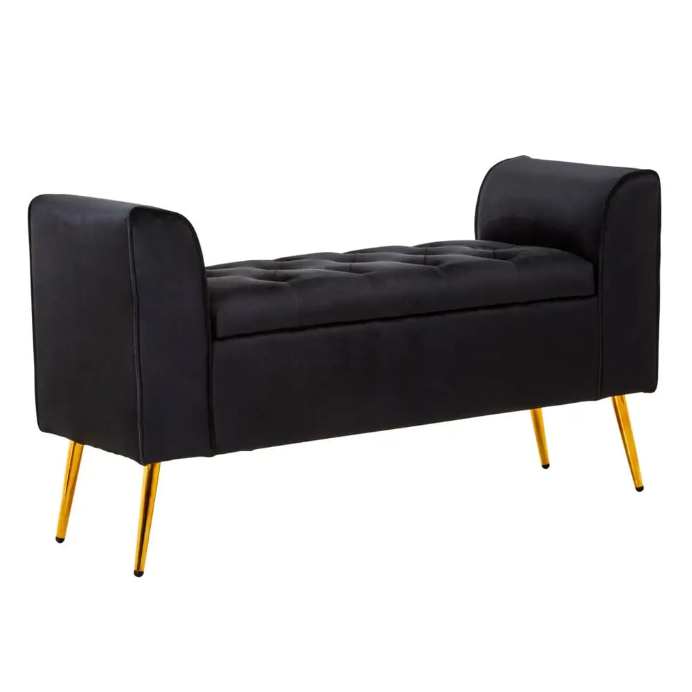 Langston Velvet Storage Ottoman In Black | Bed Sava