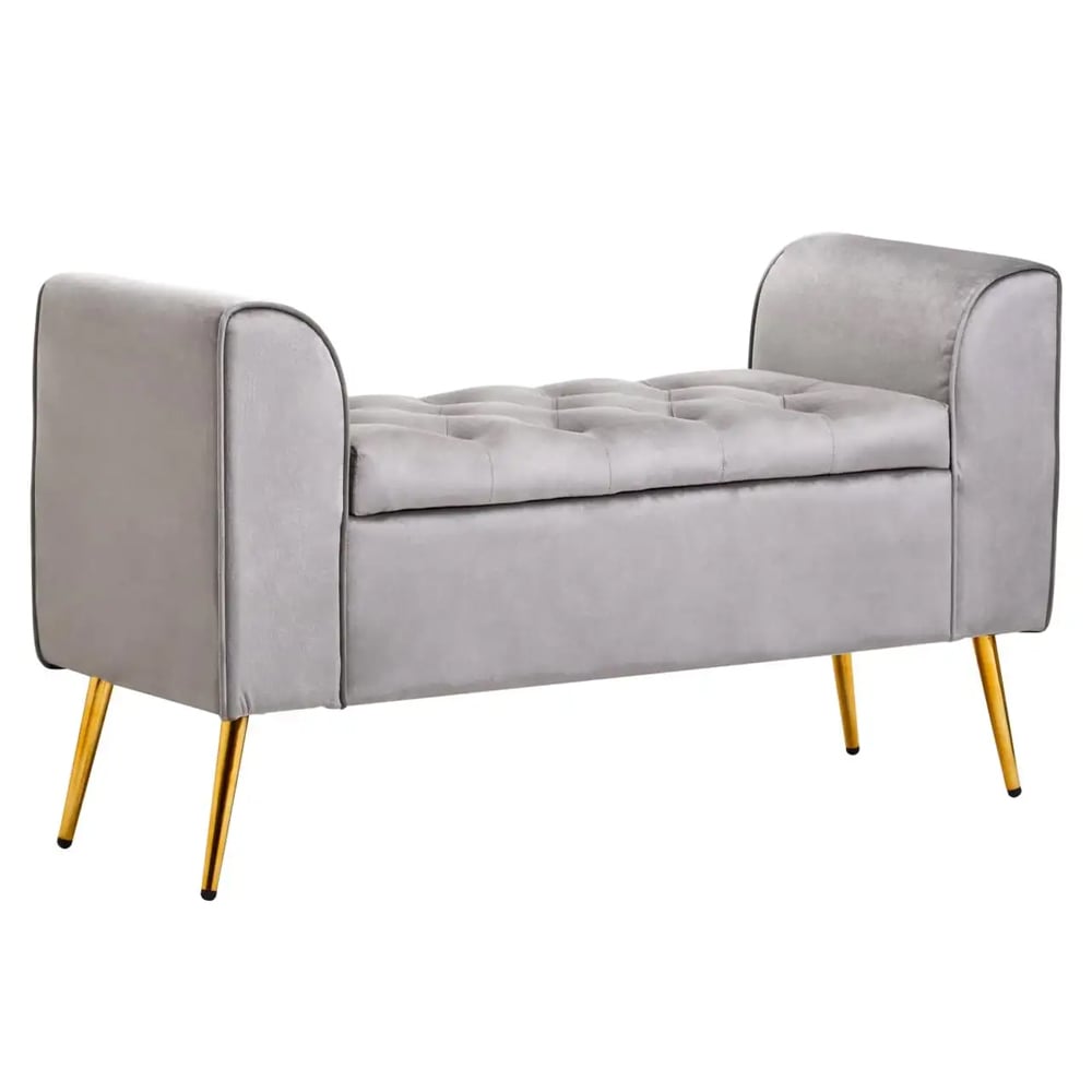 Langston Velvet Storage Ottoman In Grey | Bed Sava