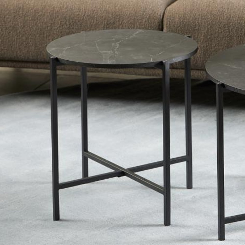 Lansing Wooden Round Side Table In Matt Black Izmir