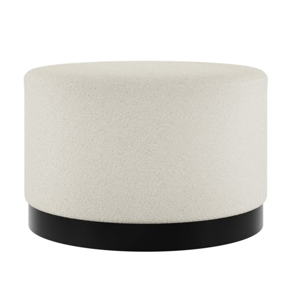 Lara Fabric Pouffe Large With Black Base In Ivory | Bed Sava