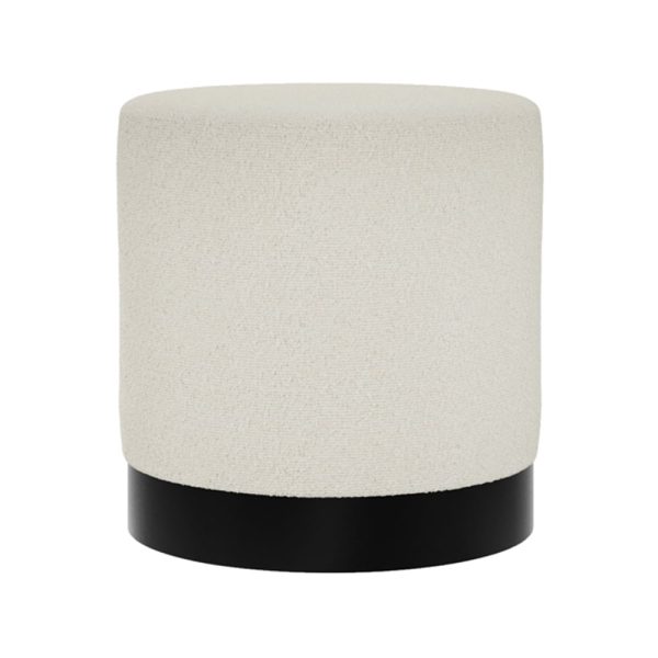 Lara Fabric Pouffe Small With Black Base In Ivory | Bed Sava