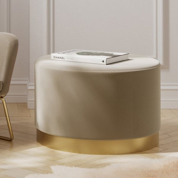 Lara Velvet Pouffe Large With Gold Base In Beige | Bed Sava
