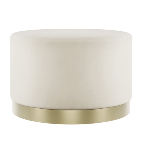 Lara Velvet Pouffe Large With Gold Base In Cream | Bed Sava