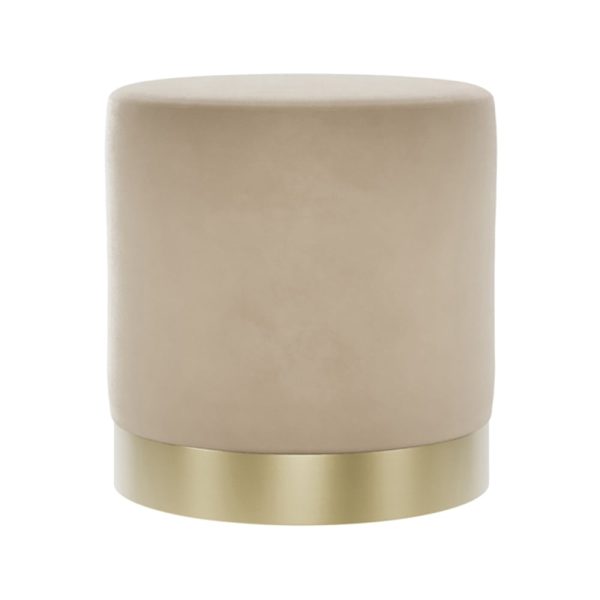 Lara Velvet Pouffe Small With Gold Base In Beige | Bed Sava