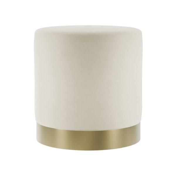 Lara Velvet Pouffe Small With Gold Base In Cream | Bed Sava