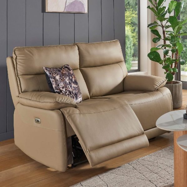 Laramie Leather 2 Seater Recliner Sofa In Latte | Bed Sava