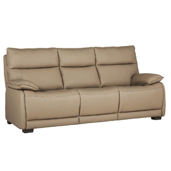 Laramie Leather 3 Seater Sofa With Oak Legs In Latte | Bed Sava