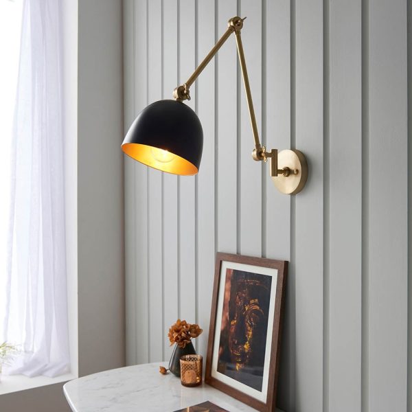 Laramie Matt Black Shade Wall Light In Antique Brass | Bed Sava