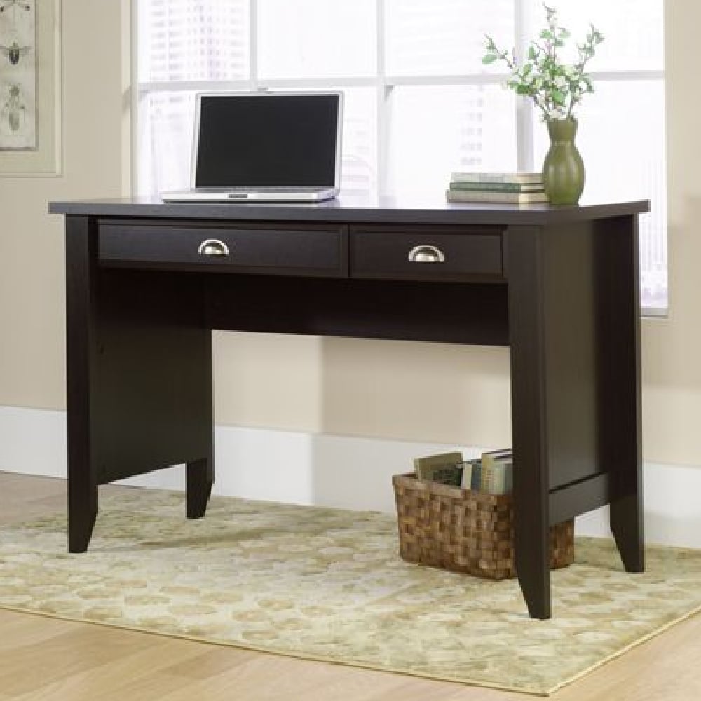 Laramie Wooden Laptop Desk With 2 Drawers In Black | Bed Sava